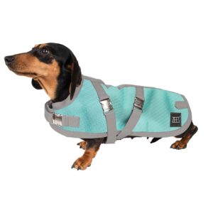Zeez Supreme Dachshund Dog Coat Mint Green/ Grey